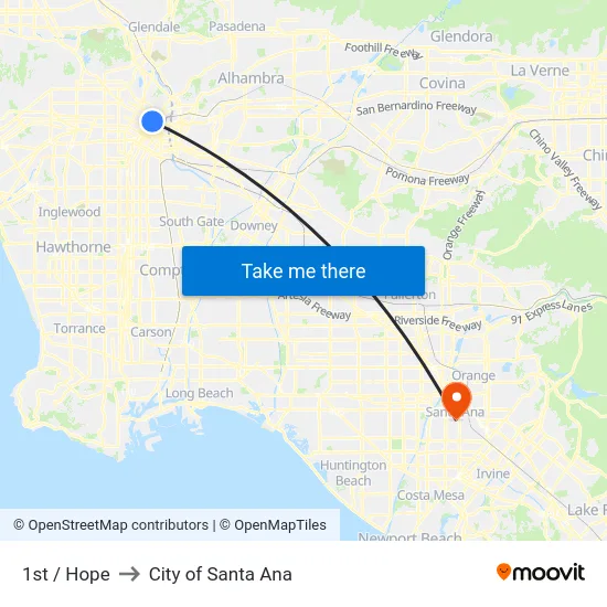 1st / Hope to City of Santa Ana map