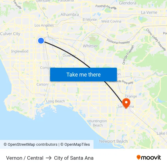 Vernon / Central to City of Santa Ana map