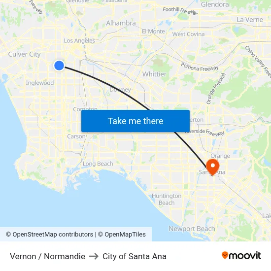 Vernon / Normandie to City of Santa Ana map