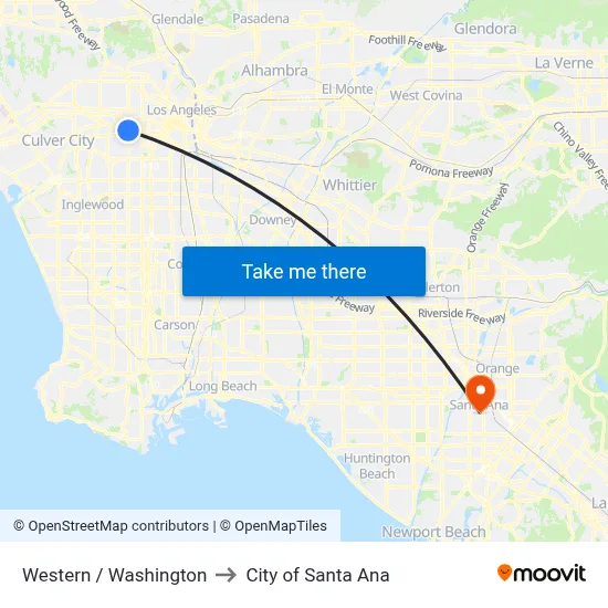Western / Washington to City of Santa Ana map
