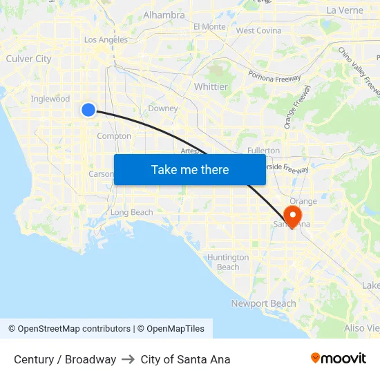 Century / Broadway to City of Santa Ana map