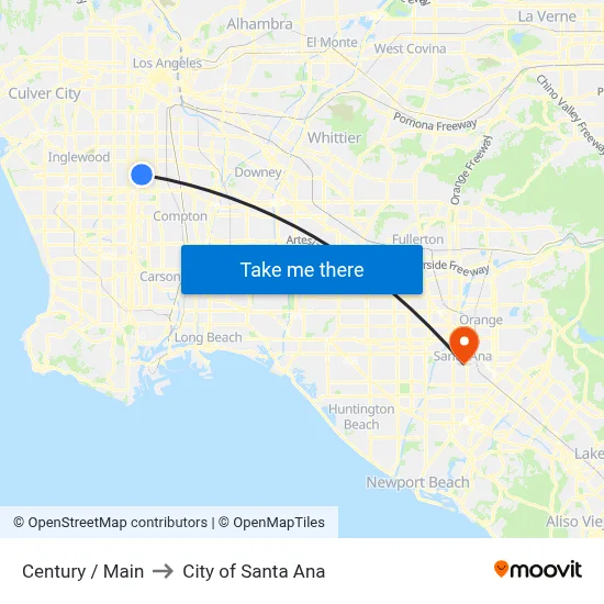 Century / Main to City of Santa Ana map