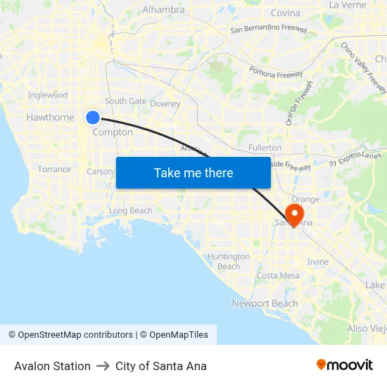 Avalon Station to City of Santa Ana map