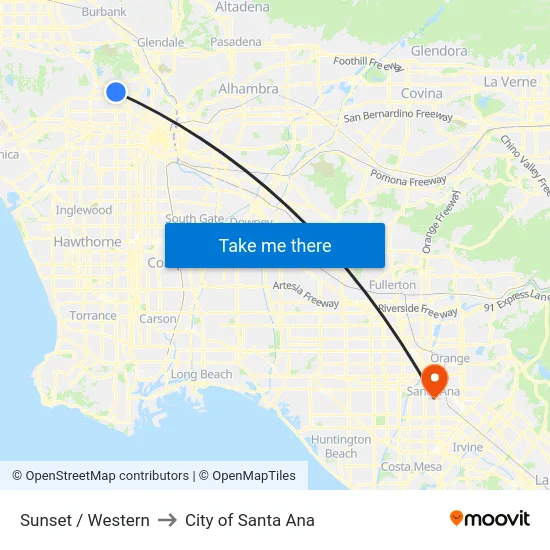 Sunset / Western to City of Santa Ana map