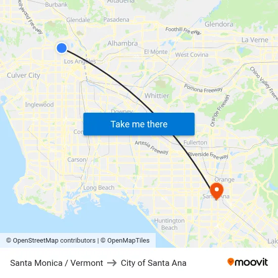 Santa Monica / Vermont to City of Santa Ana map