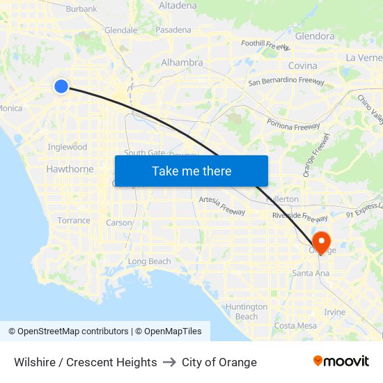 Wilshire / Crescent Heights to City of Orange map