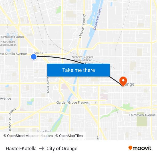 Haster-Katella to City of Orange map