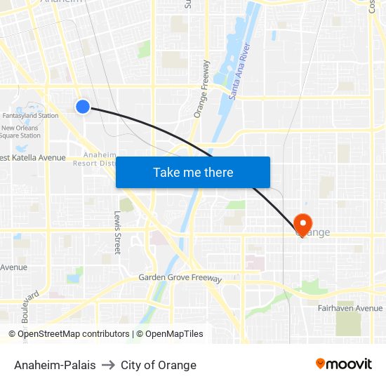 Anaheim-Palais to City of Orange map