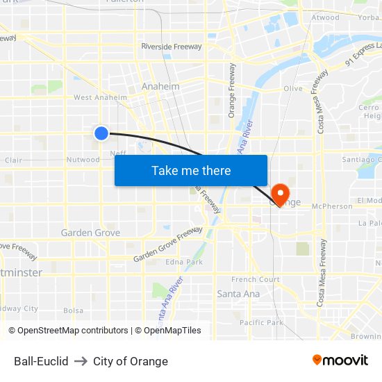 Ball-Euclid to City of Orange map