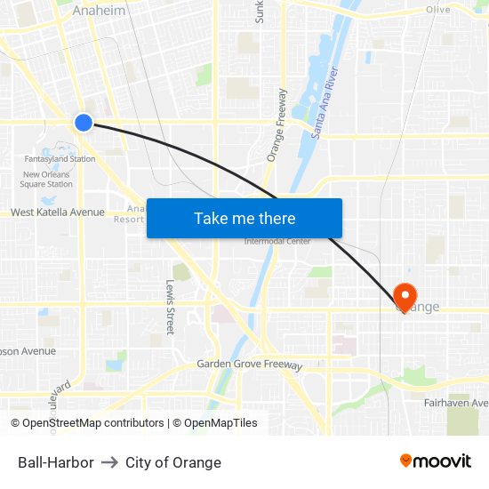 Ball-Harbor to City of Orange map