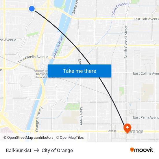 Ball-Sunkist to City of Orange map