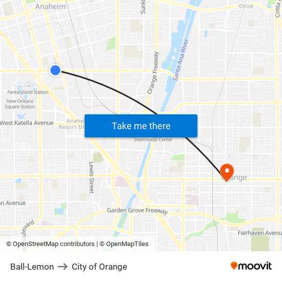 Ball-Lemon to City of Orange map