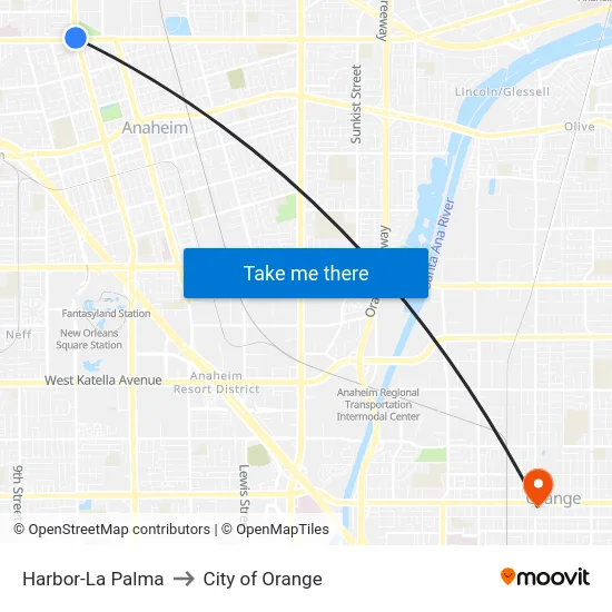 Harbor-La Palma to City of Orange map