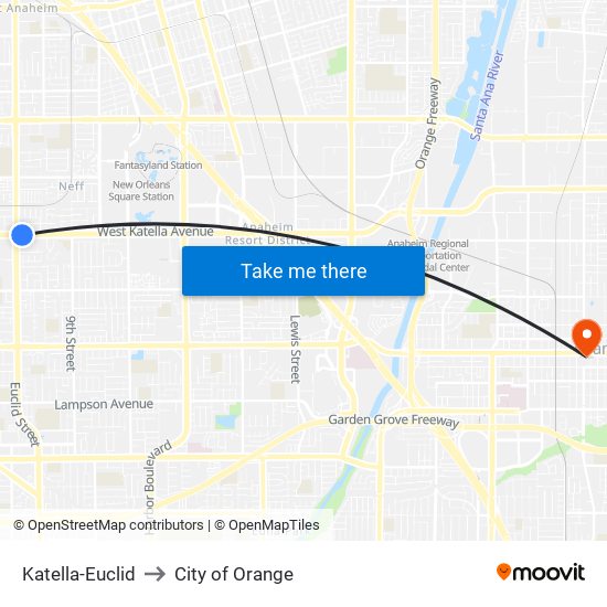 Katella-Euclid to City of Orange map