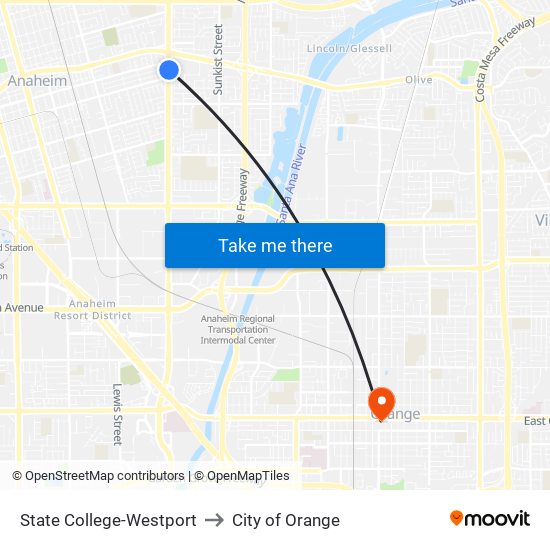 State College-Westport to City of Orange map