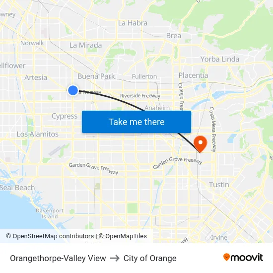 Orangethorpe-Valley View to City of Orange map