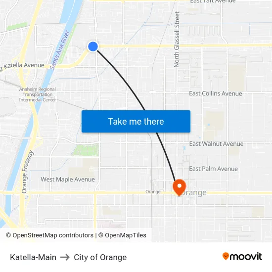 Katella-Main to City of Orange map