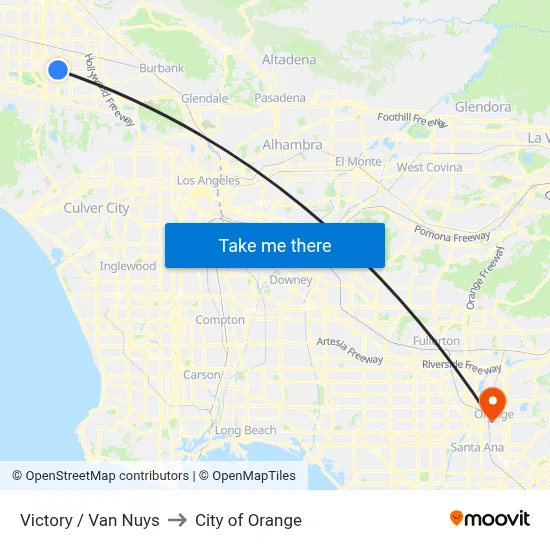 Victory / Van Nuys to City of Orange map