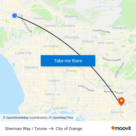 Sherman Way / Tyrone to City of Orange map