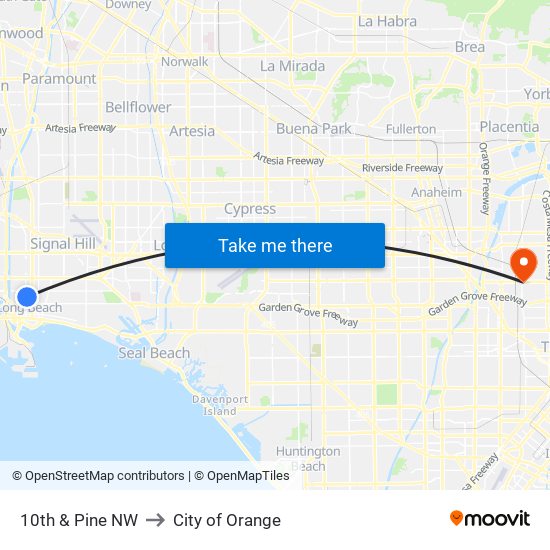 10th & Pine NW to City of Orange map