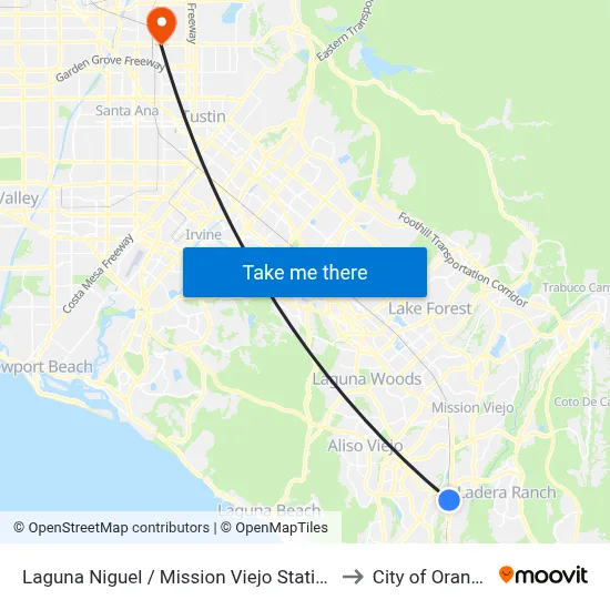 Laguna Niguel / Mission Viejo Station to City of Orange map