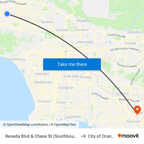 Reseda Blvd & Chase St (Southbound) to City of Orange map