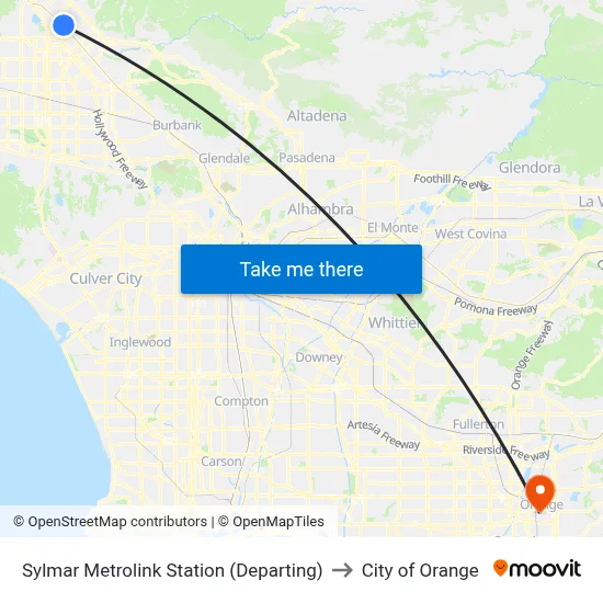 Sylmar Metrolink Station (Departing) to City of Orange map