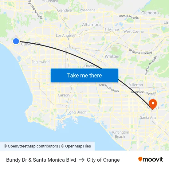 Bundy Dr & Santa Monica Blvd to City of Orange map