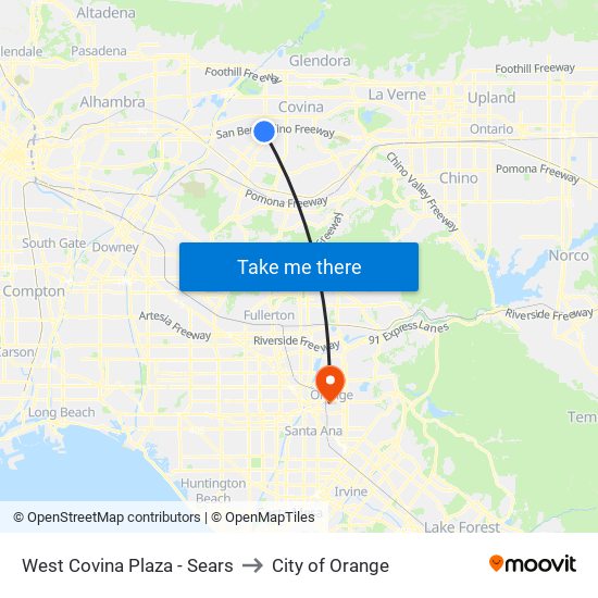 West Covina Plaza - Sears to City of Orange map