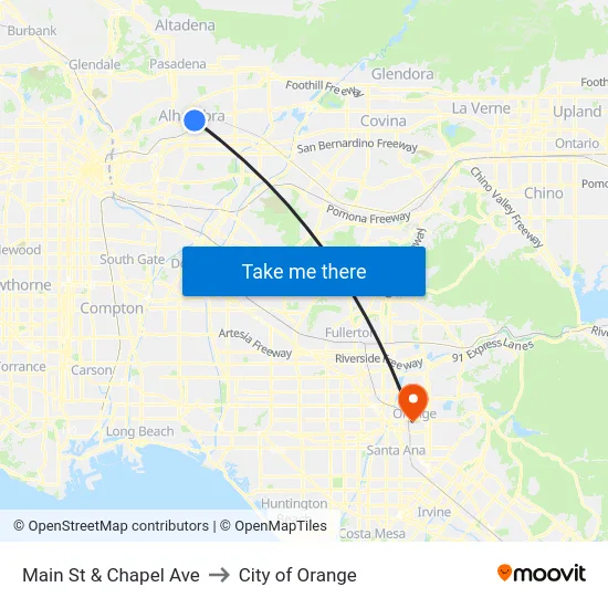 Main St & Chapel Ave to City of Orange map