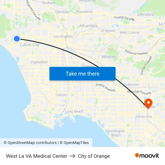 West La VA Medical Center to City of Orange map