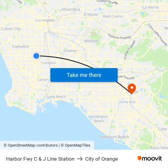 Harbor Fwy C & J Line Station to City of Orange map