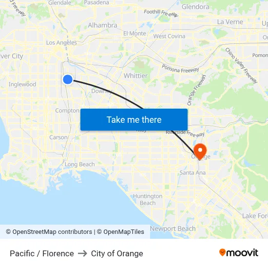 Pacific / Florence to City of Orange map
