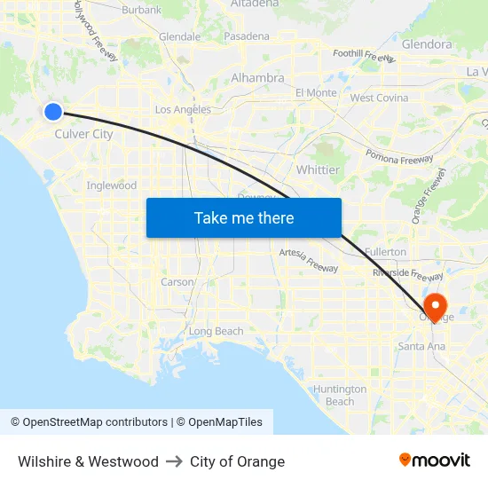 Wilshire & Westwood to City of Orange map