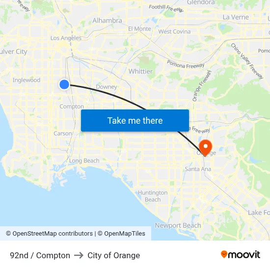 92nd / Compton to City of Orange map