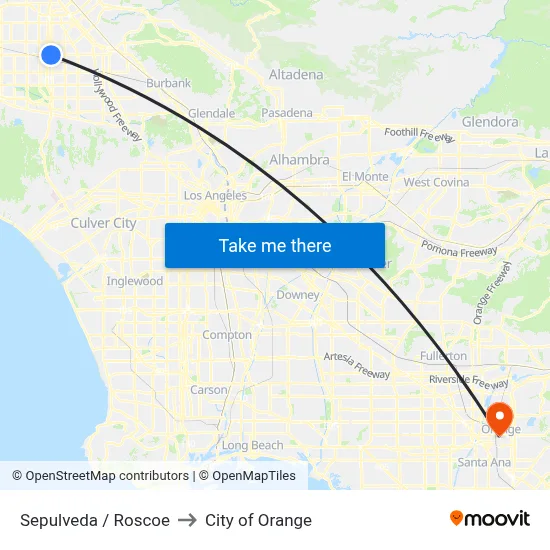 Sepulveda / Roscoe to City of Orange map