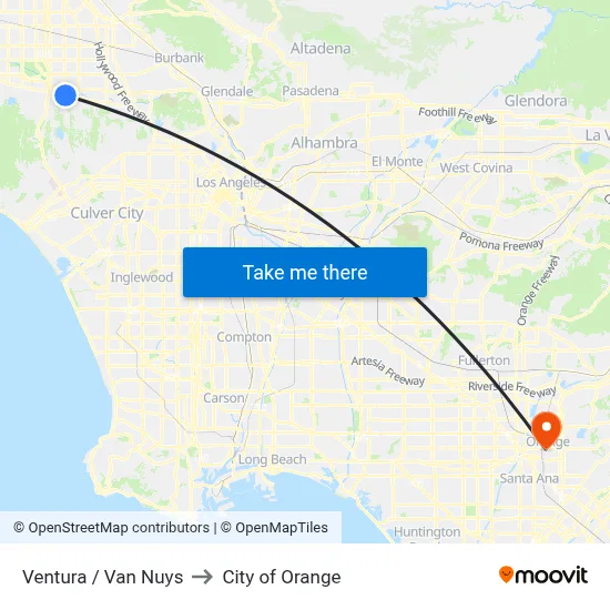 Ventura / Van Nuys to City of Orange map