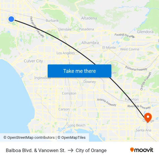 Balboa Blvd. & Vanowen St. to City of Orange map