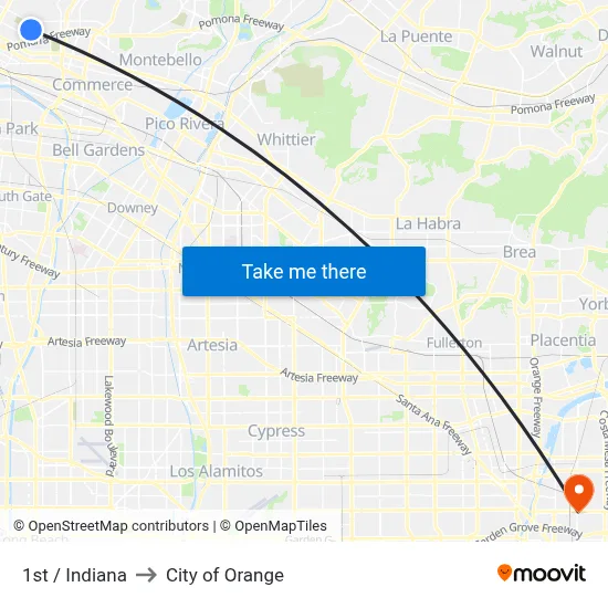 1st / Indiana to City of Orange map