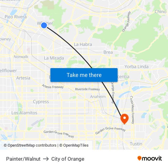 Painter/Walnut to City of Orange map