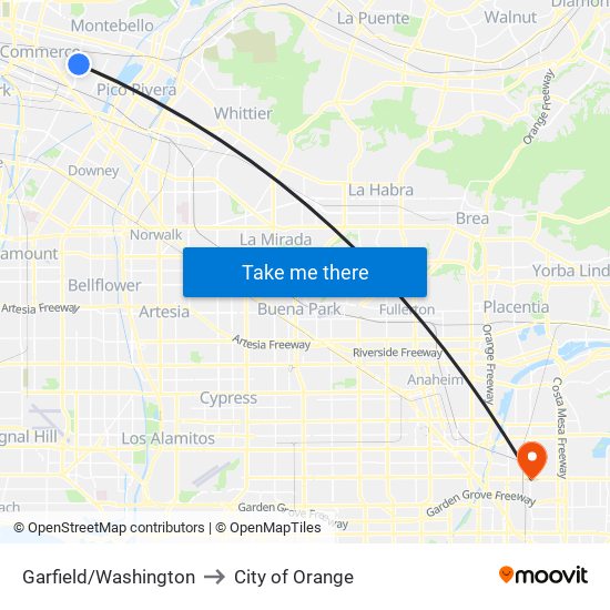 Garfield/Washington to City of Orange map