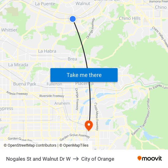 Nogales St and Walnut Dr W to City of Orange map