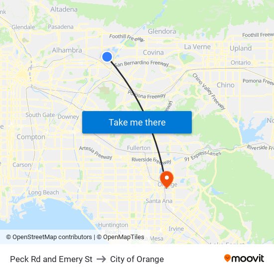 Peck Rd and Emery St to City of Orange map