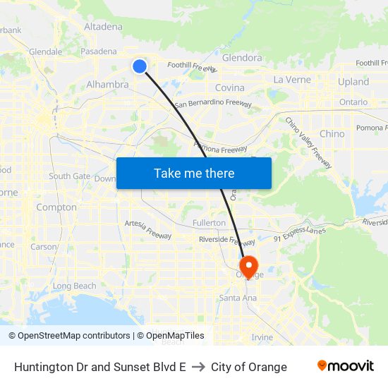 Huntington Dr and Sunset Blvd  E to City of Orange map