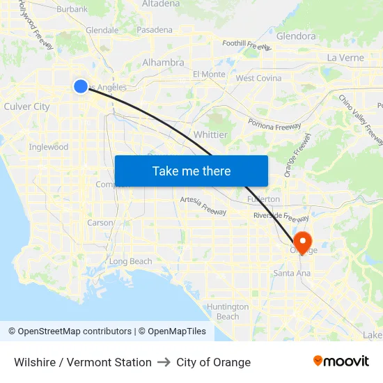 Wilshire / Vermont Station to City of Orange map