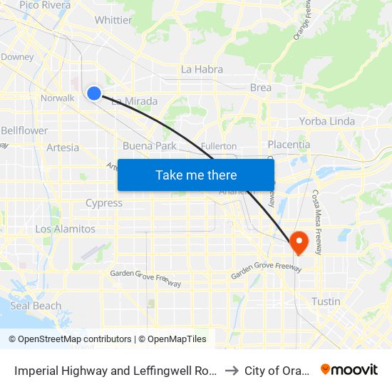 Imperial Highway and Leffingwell Road- N to City of Orange map