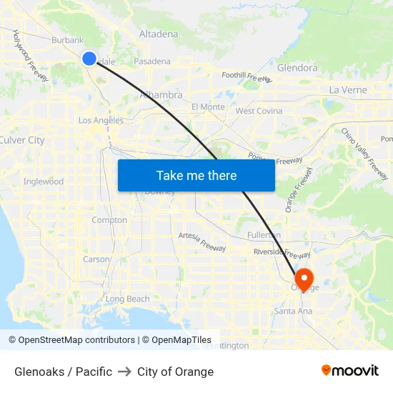Glenoaks / Pacific to City of Orange map