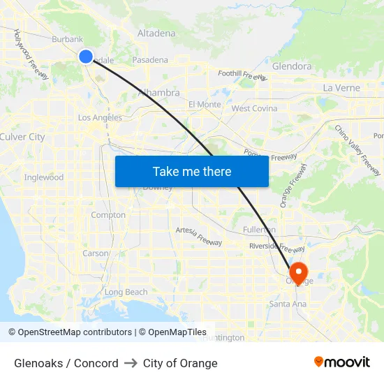 Glenoaks / Concord to City of Orange map