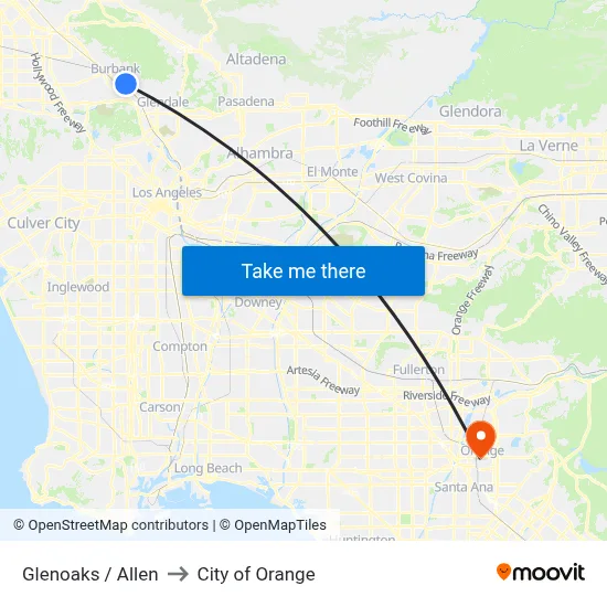 Glenoaks / Allen to City of Orange map