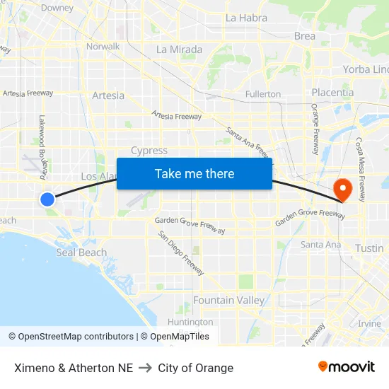 Ximeno & Atherton NE to City of Orange map